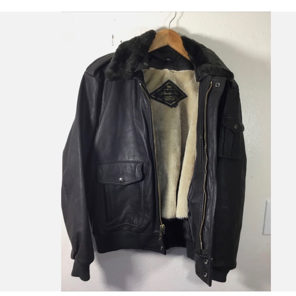 🌹HOST PICK🌹VINTAGE 1980sFLYING ACE STEER LEATHER DOUBLE LINED G-2 BOMBER/SZ32